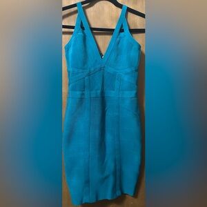 Guess Blue Strapless Bodycon Dress Sweetheart Neckline